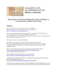 HIST 847 LAT 751 Resources for Medieval Palaeography