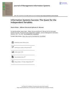 Information Systems Success The Quest for the Independent Variables