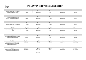 Badminton assessment sheet