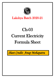 Current Electricity Formula Sheet- Credit  Anup Mohapatra - Formula Sheet-Anup Mohapatra