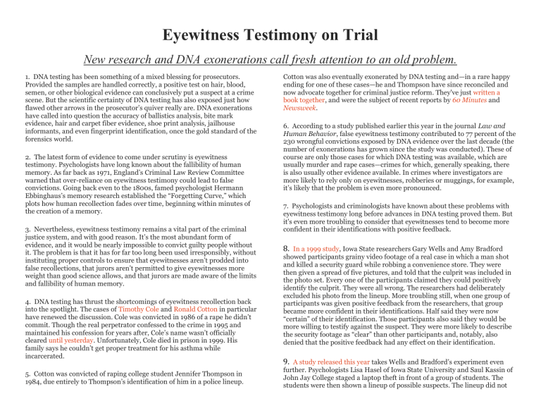 Eyewitness Testimony On Trial