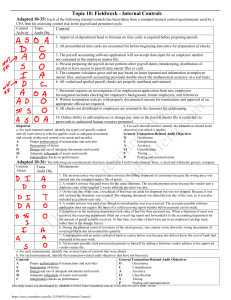 10   Internal Controls