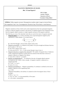 Magnetic Properties of Solids Lecture Notes