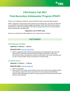 CPA Ontario - PSAP Fall 2021 Events Schedule