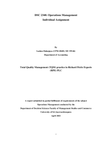 Total quality management practice in a manufacturing org. in Sri Lanka by Lashen Dulanjaya Gamage