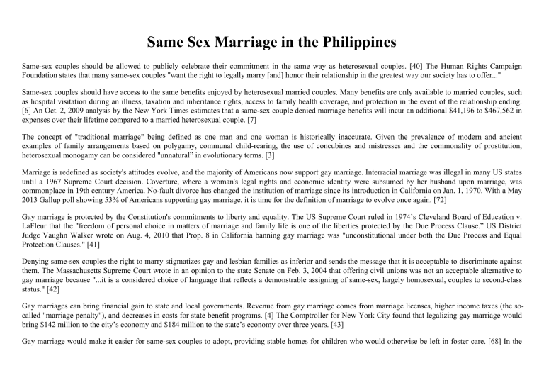 why should same sex marriage legalized in the philippines essay