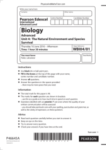 June 2016 (IAL) QP - Unit 4 Edexcel Biology