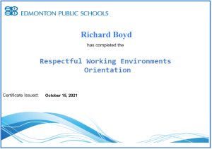 Certificate Respectful Working Environments Orientation