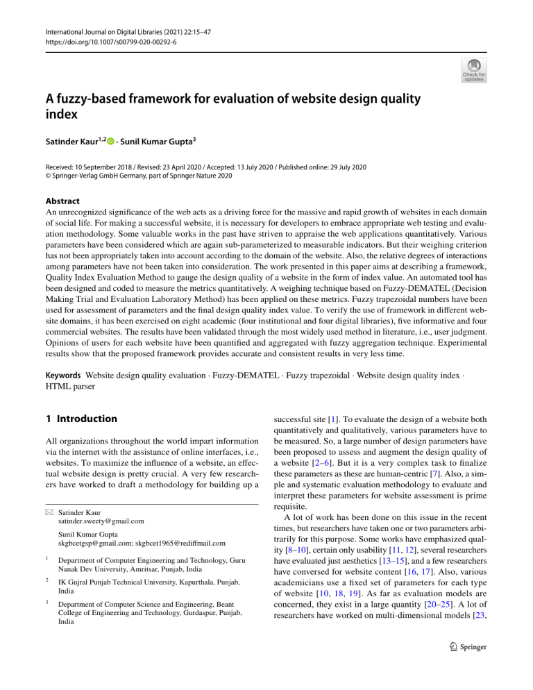 Fuzzy Framework for Website Design Quality Evaluation