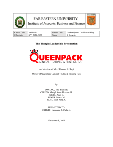 The Thought Leadership Presentation: An Interview of Mrs. Rhodora M. Rapi, Owner of Queenpack General Trading & Printing FZE