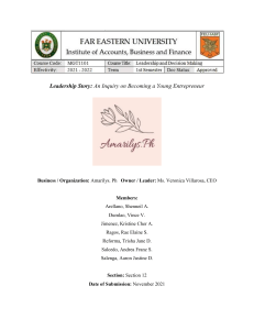 Leadership Story - An Inquiry on Becoming a Young Entrepreneur