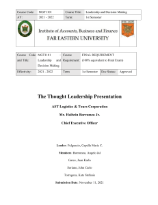 BFGTS FINAL REQUIREMENT PAPER: THE THOUGHT LEADERSHIP PRESENTATION