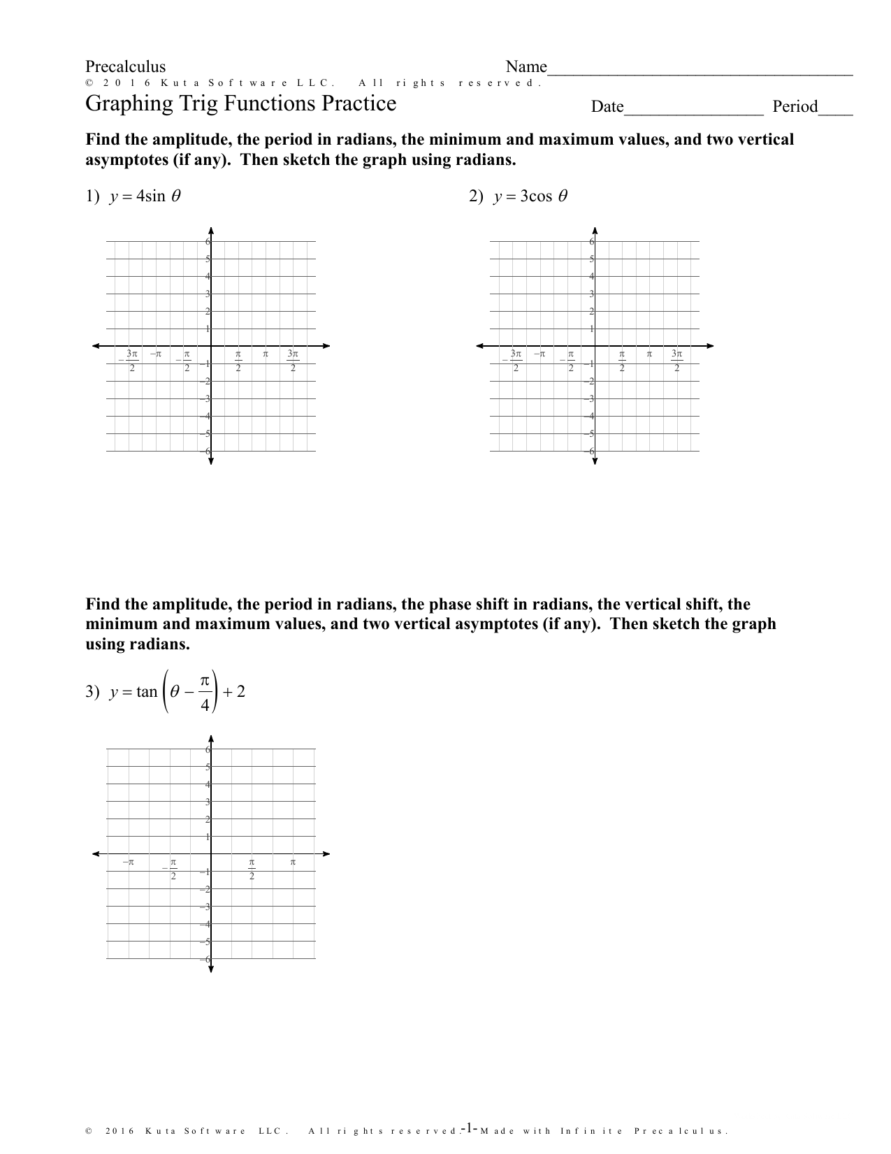 Graphing Trig Functions Worksheet Within Graphing Trig Functions Worksheet