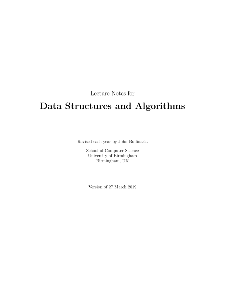 Data Structures And Algorithms (Full Lecture Notes)