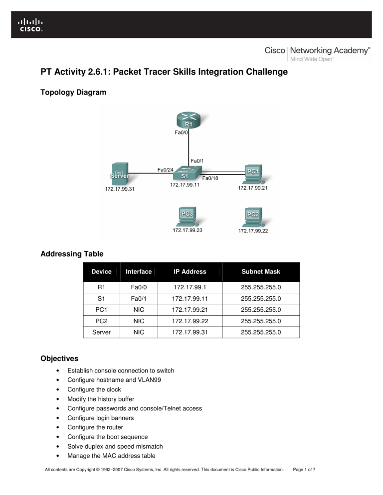 Packet tracer skills integration challenge