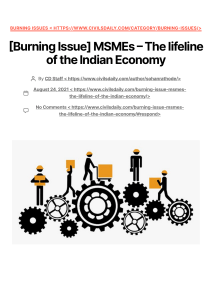 [Burning Issue] MSMEs – The lifeline of the India…