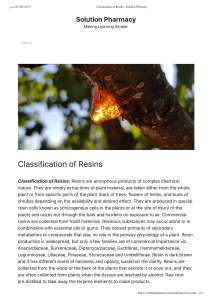 Classification of Resins - Solution Pharmacy