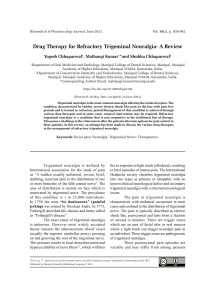 Drug Therapy for Refractory Trigeminal Neuralgia- A Review