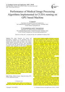 Performance of Medical Image Processing Algorithms Implemented in CUDA running on GPU based Machine 