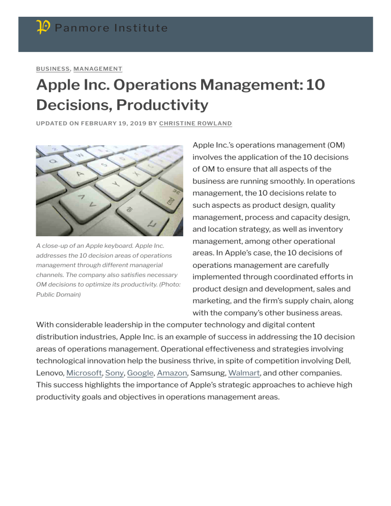 Apple Inc Operations Management 10 Decisions Productivity Panmore 