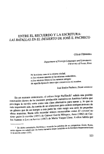 Class Article 1 Vista de Entre el recuerdo y la escritura  Las batallas en el desierto, de José Pacheco 