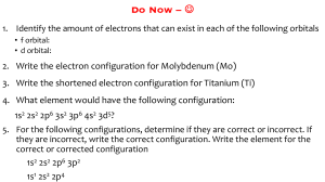 Do Now - Electron configuration