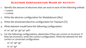 Electron configuration Warm Up Activity