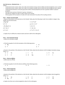 Worksheet on Physical Properties