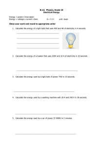 Electrical Energy Work Sheet  Grade 10