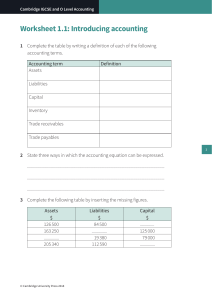 Introduction to Accounting worksheet