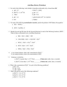 Chemistry Acid base worksheet and key