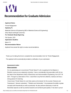 Recommendation for Graduate Admission LOR