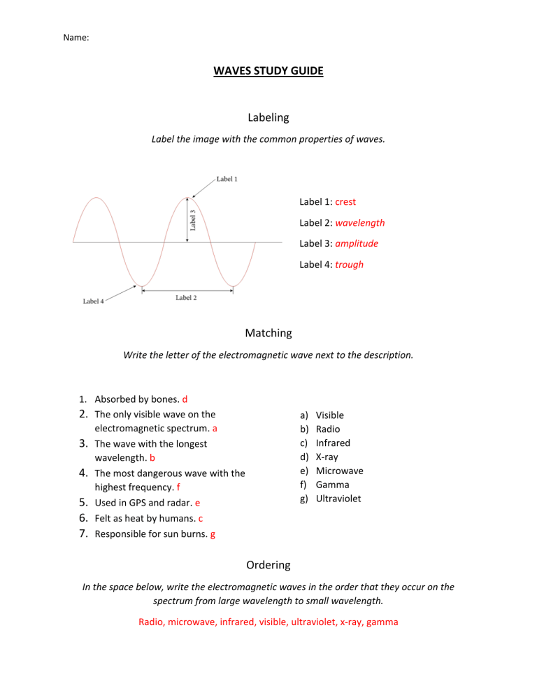 ANSWER KEY Waves Study Guide