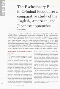 The Exclusionary Rule in Criminal Procedure- a comparative study of the English, American, and Japanese approaches