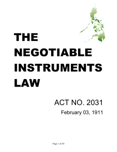LAW ON NEGOTIABLE INSTRUMENTS