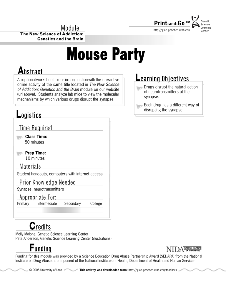 Mouse Party Worksheet