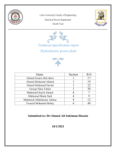 Hydroelectric Power Plant Technical Specification Report