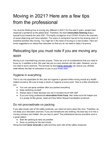 Moving in 2021 Here are a few tips from the professional