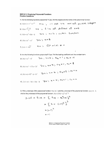 31 Exploring Polynomial Functions Classwork Solutions