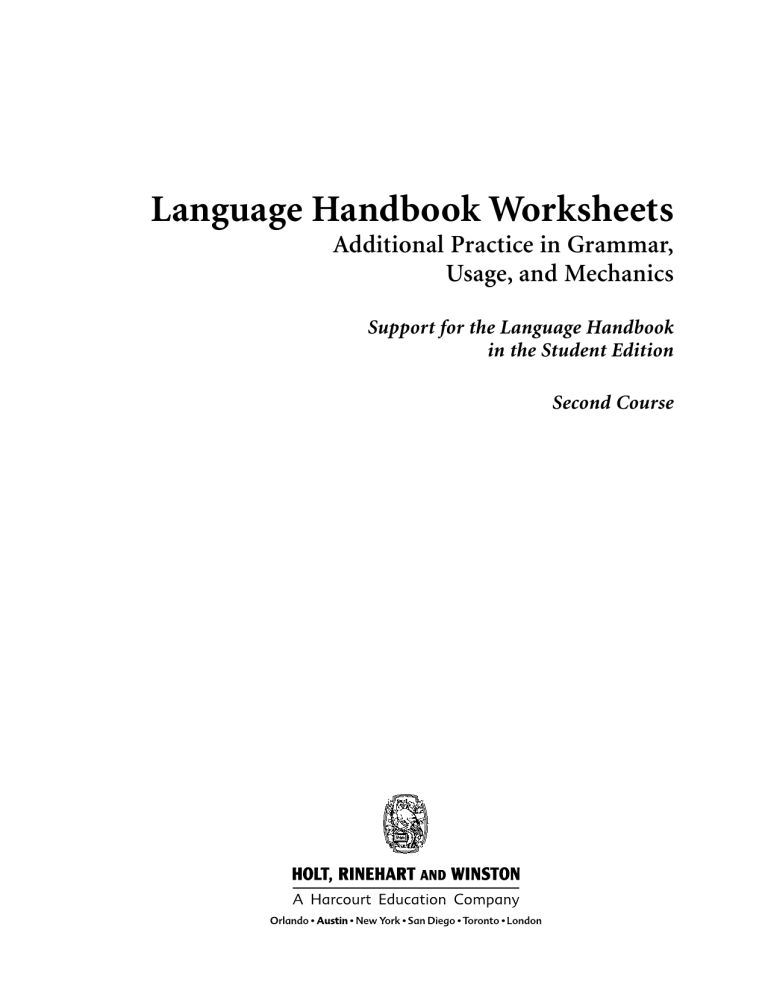 Language Handbook Grade 7 WITH ANSWERS