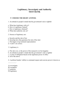 Legitimacy, Sovereignty and Authority TEST BANK (1)