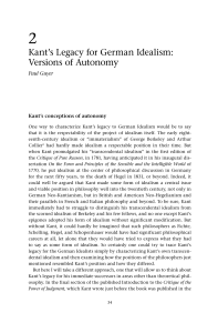 Kant’s Legacy for Guyer-German Idealism-Versions of Autonomy