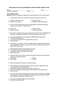 POLITICAL SCIENCE LONG QUIZ WITH ANSWER KEY