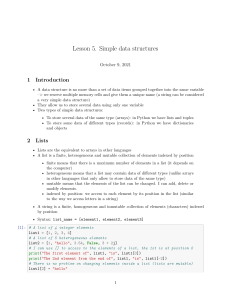Lesson 5. Simple data structures