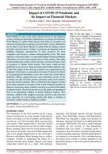 Impact of COVID- 19 Pandemic and Its Impact on Financial Markets