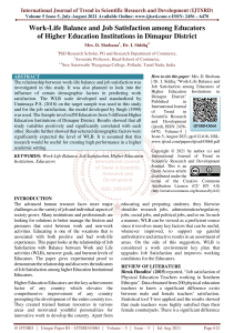 Work Life Balance and Job Satisfaction among Educators of Higher Education Institutions in Dimapur District