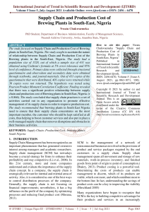 Supply Chain and Production Cost of Brewing Plants in South East, Nigeria