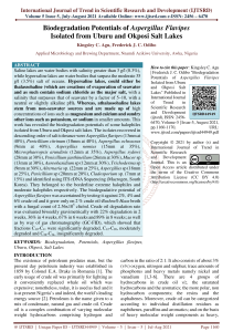 Biodegradation Potentials of Aspergillus Flavipes Isolated from Uburu and Okposi Salt Lakes