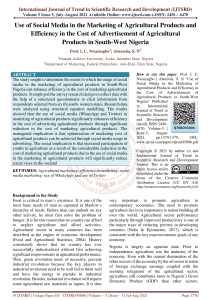 Use of Social Media in the Marketing of Agricultural Products and Efficiency in the Cost of Advertisement of Agricultural Products in South West Nigeria