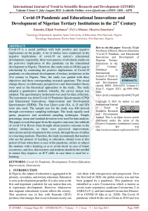 Covid 19 Pandemic and Educational Innovations and Development of Nigerian Tertiary Institutions in the 21st Century